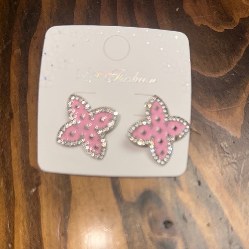 Pink Flower Stud Earrings